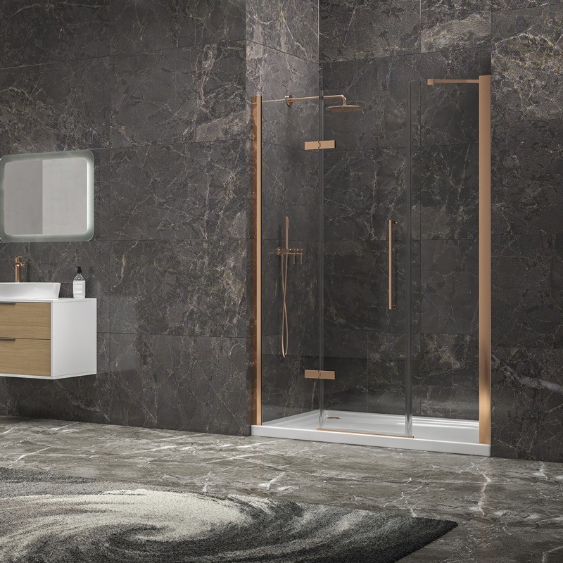 Porta doccia 155cm battente e 2 fissi oro rosa spazzolato | KT6000RG kamalu - 2