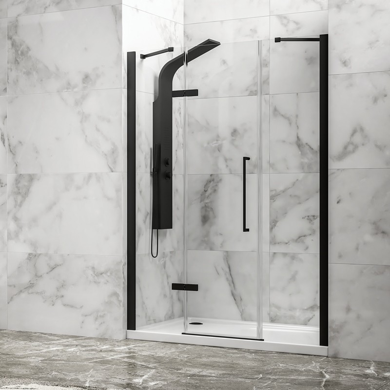 Porta doccia 145cm battente e 2 fissi colore nero | KT6000N kamalu - 2