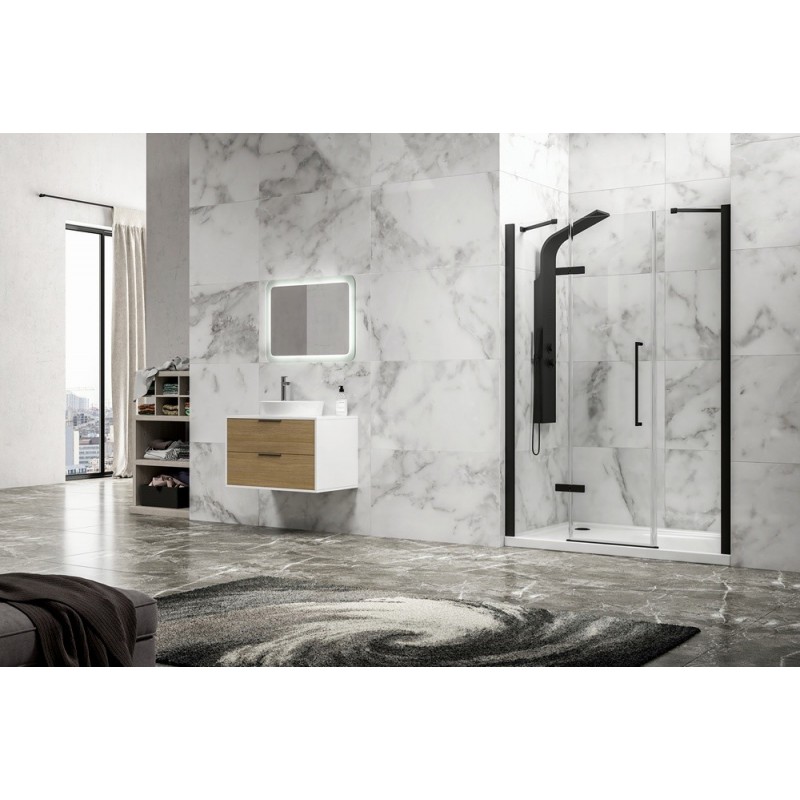 Porta doccia 155cm battente e 2 fissi colore nero | KT6000N kamalu - 7