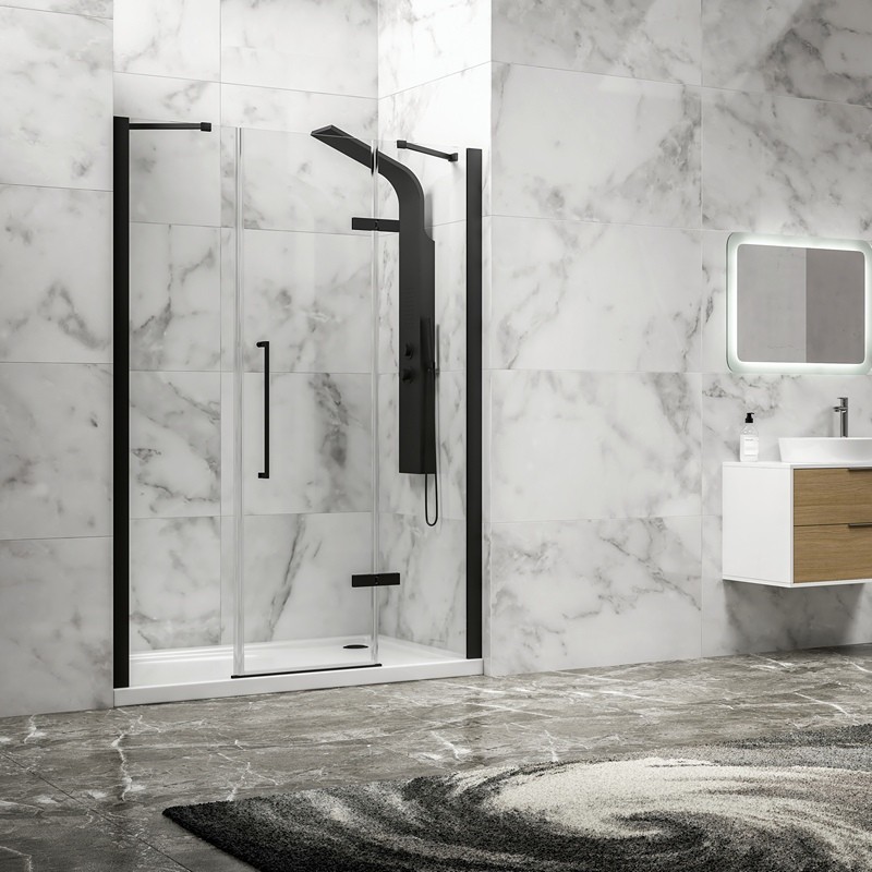Porta doccia 155cm battente e 2 fissi colore nero | KT6000N kamalu - 1