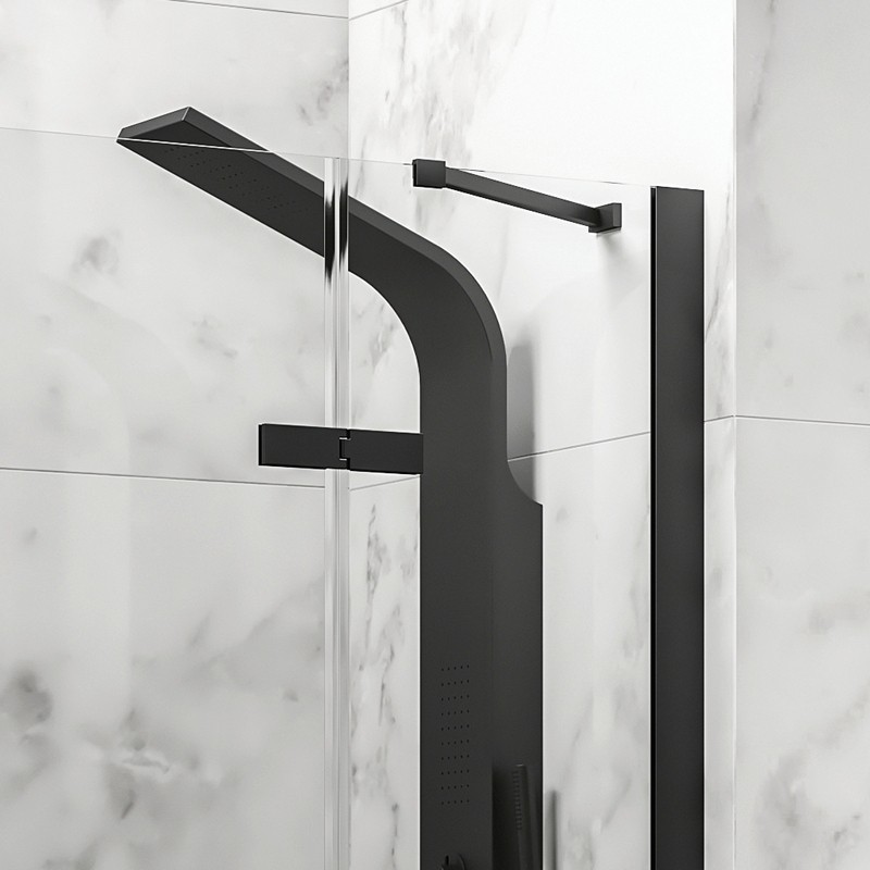 Porta doccia 175cm battente e 2 fissi colore nero | KT6000N kamalu - 5
