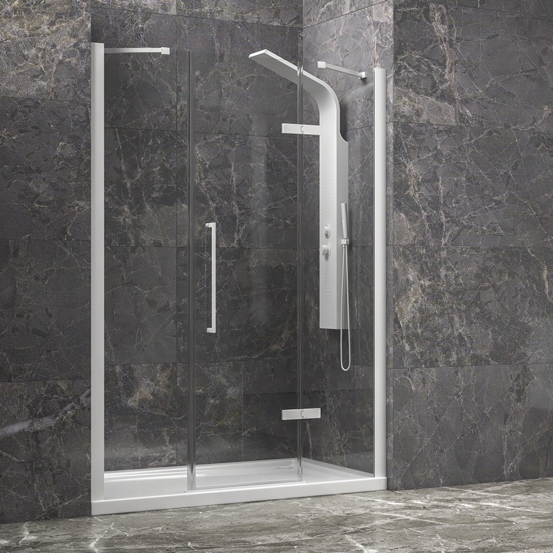 Porta doccia 155cm battente e 2 fissi colore bianco | KT6000B kamalu - 1