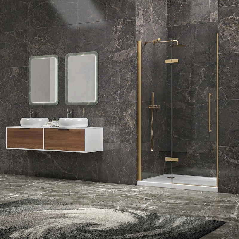 Porta doccia 90cm battente e fisso oro spazzolato | KT4000G kamalu - 1