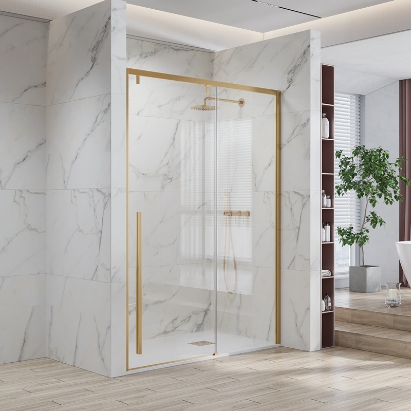 Doccia nicchia oro spazzolato 130cm scorrevole altezza 200cm | KSA4000G kamalu - 1