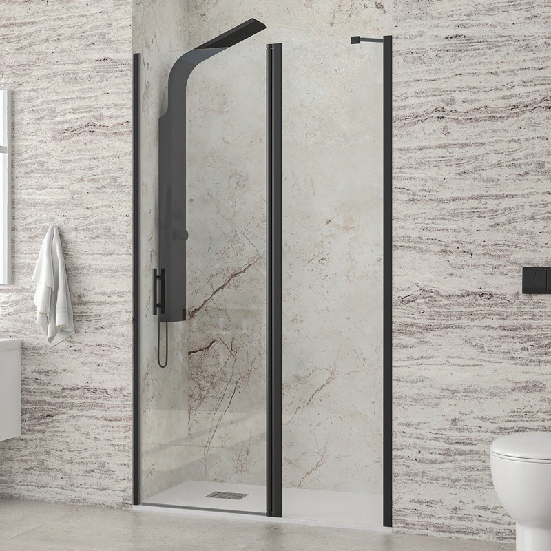 Porta doccia battente 80-85cm e fisso colore nero | KPX4000N kamalu - 1