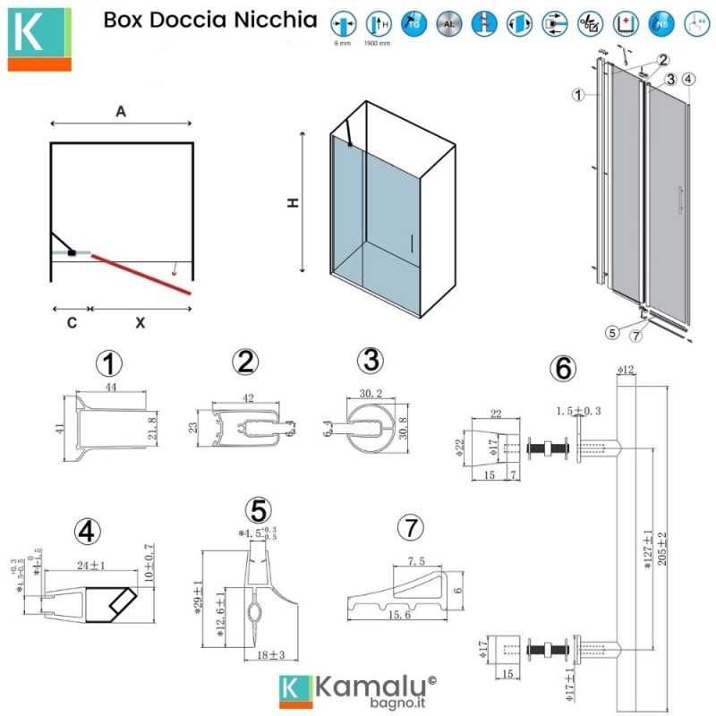 Porta doccia battente 80-85cm e fisso colore nero | KPX4000N kamalu - 3