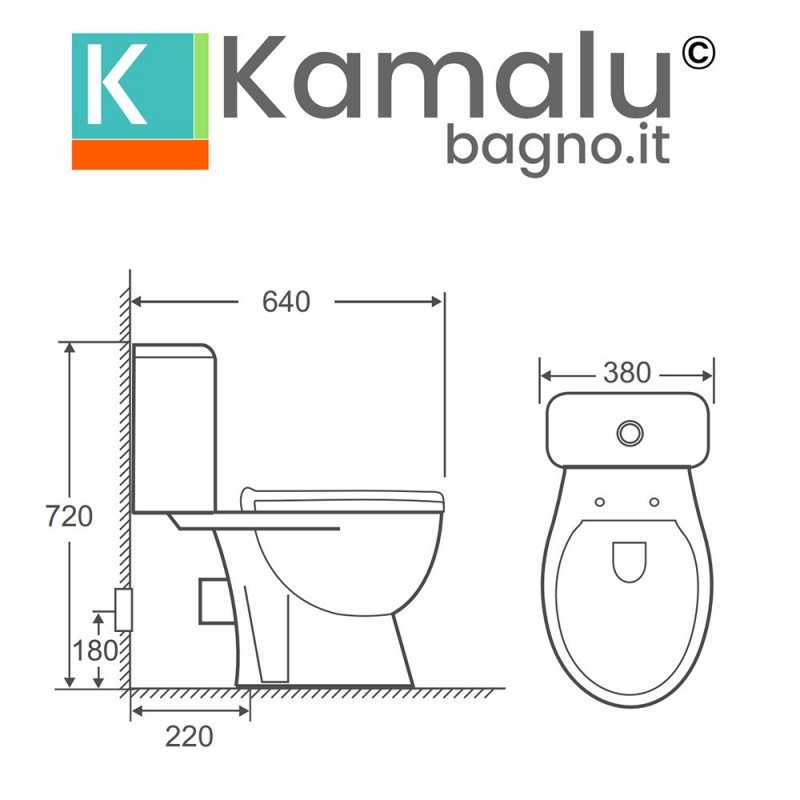 WC monoblocco senza brida e scarico a muro | Claire-10 kamalu - 3