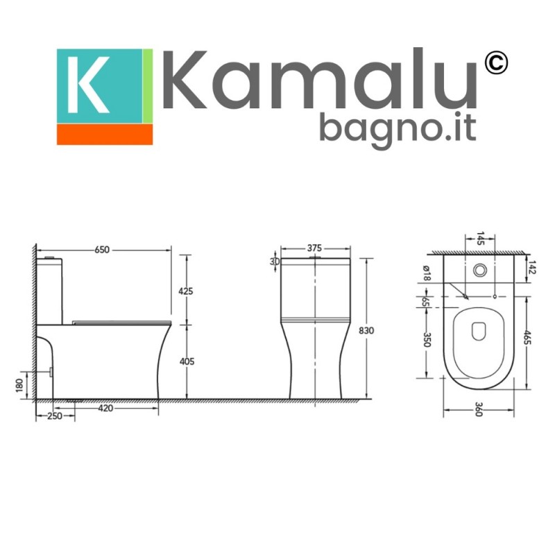 Vaso monoblocco senza brida con scarico a parete | ANTA-1300 kamalu - 3