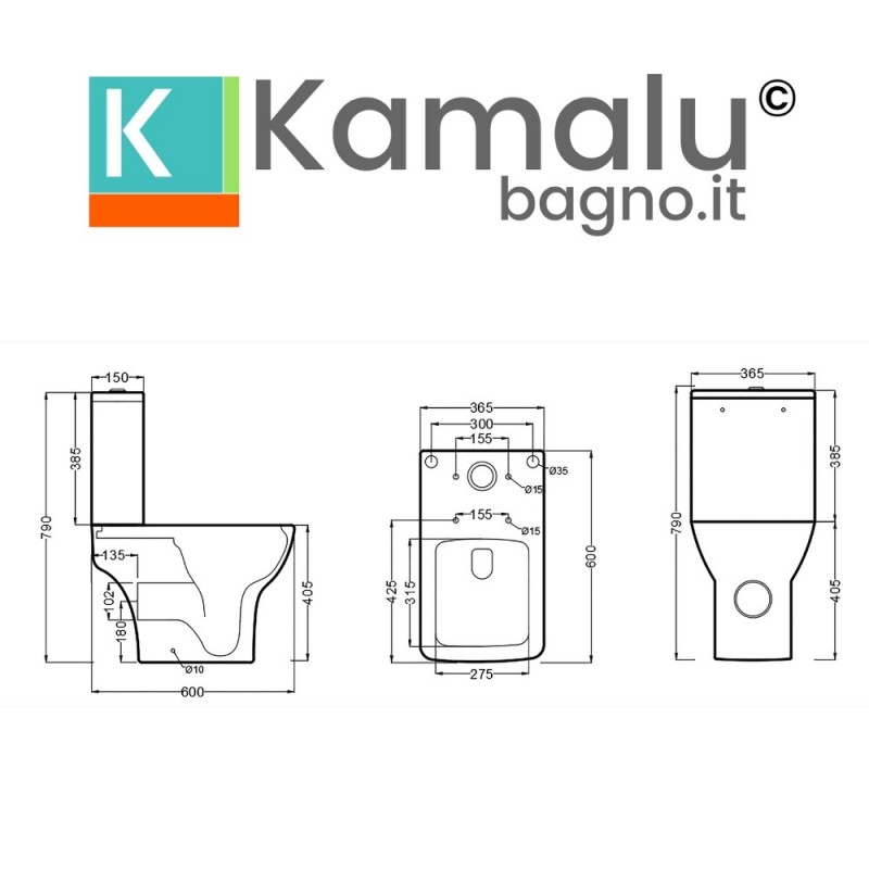 Set sanitari monoblocco rimless scarico a parete e soft close | ANTA-2300 kamalu - 4