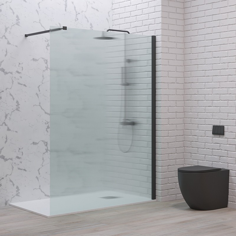 Doccia walk in 120 con profilo nero e vetro scanalato fluted | KW-100BFL kamalu - 1
