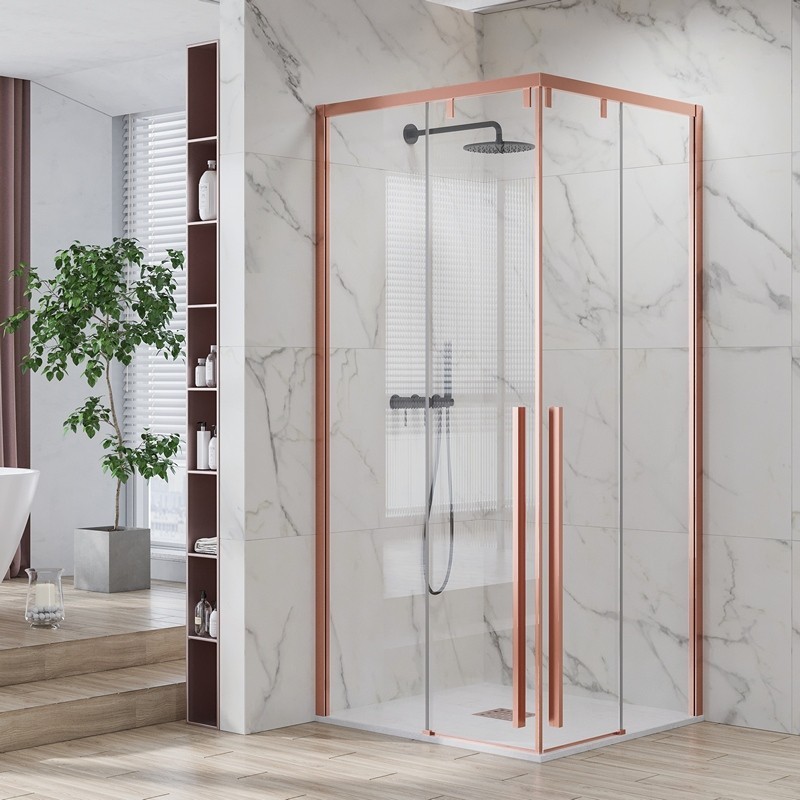 Box doccia 80x80 colore oro rosa doppio scorrevole vetro 8mm | KSA1000RG kamalu - 2