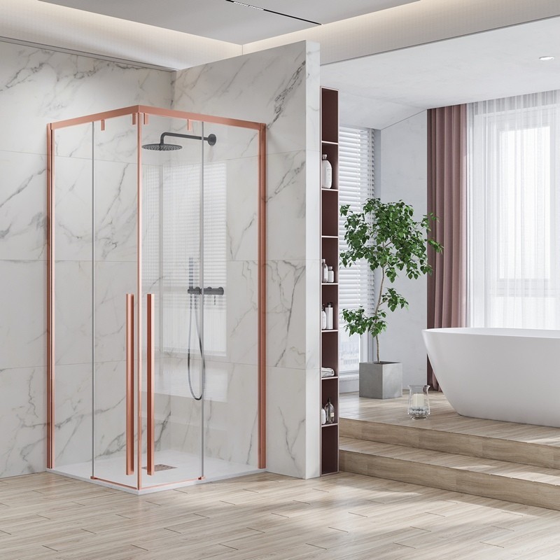 Box doccia 80x80 colore oro rosa doppio scorrevole vetro 8mm | KSA1000RG kamalu - 1