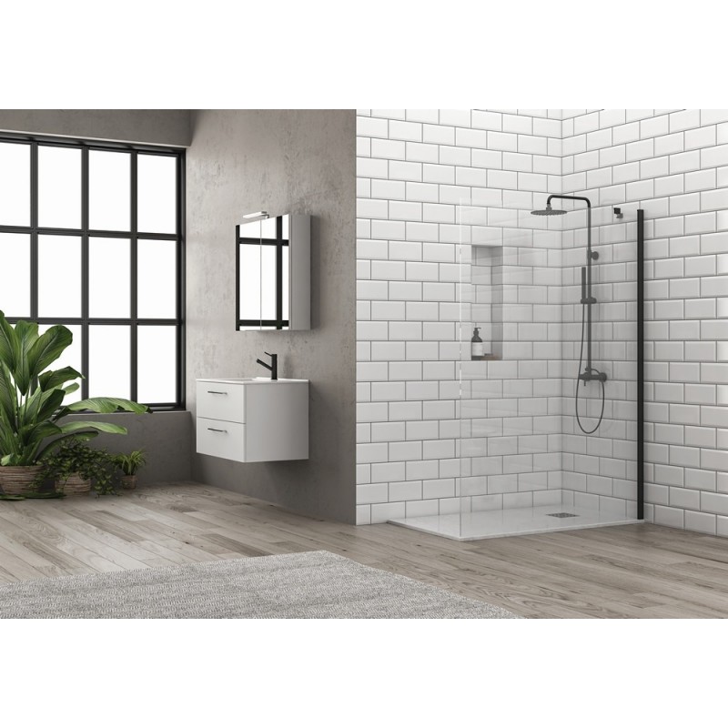 Doccia walk in 90 cm profilo nero con staffa diagonale | KS2800NT kamalu - 4