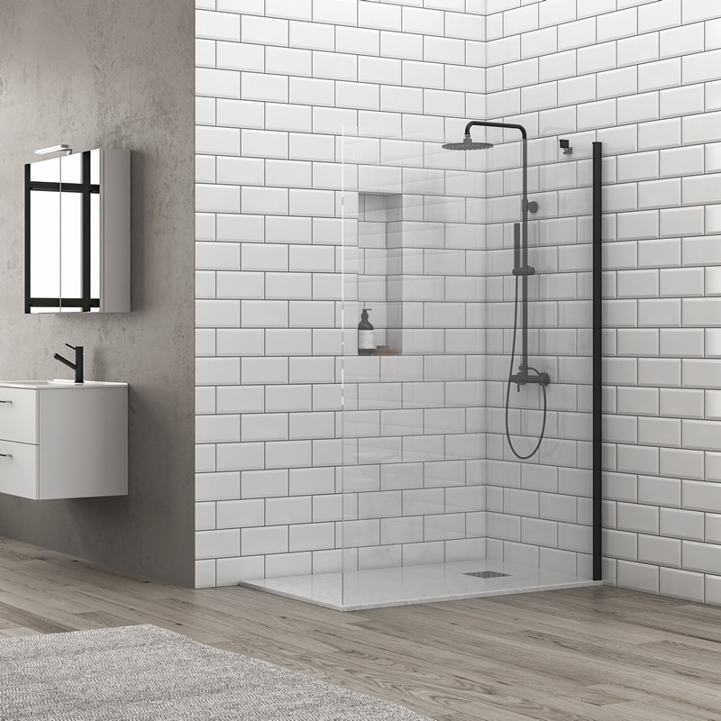 Doccia walk in 90 cm profilo nero con staffa diagonale | KS2800NT kamalu - 1