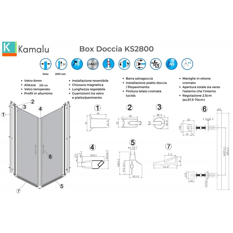 Box doccia angolo 80x80 con due ante battenti KS2800 kamalu - 3