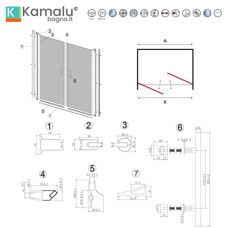 Box doccia 70x70 angolare apertura saloon KS2800-SSN kamalu - 8