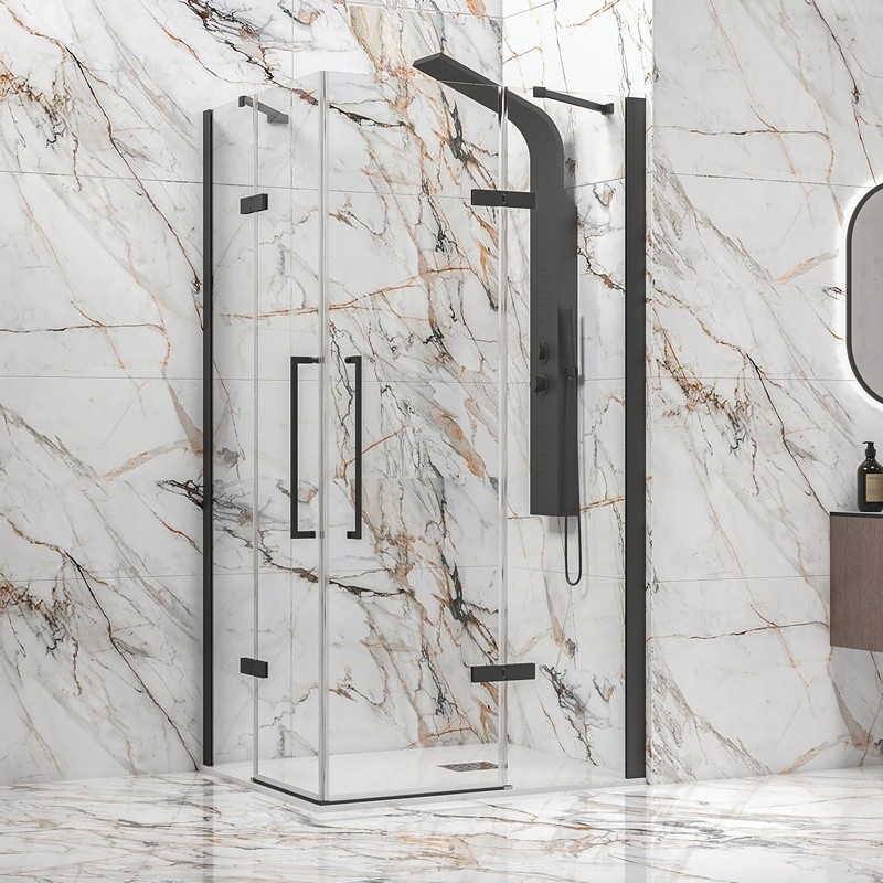 Box doccia 80x80 nero opaco doppio battente | KT1000N kamalu - 1