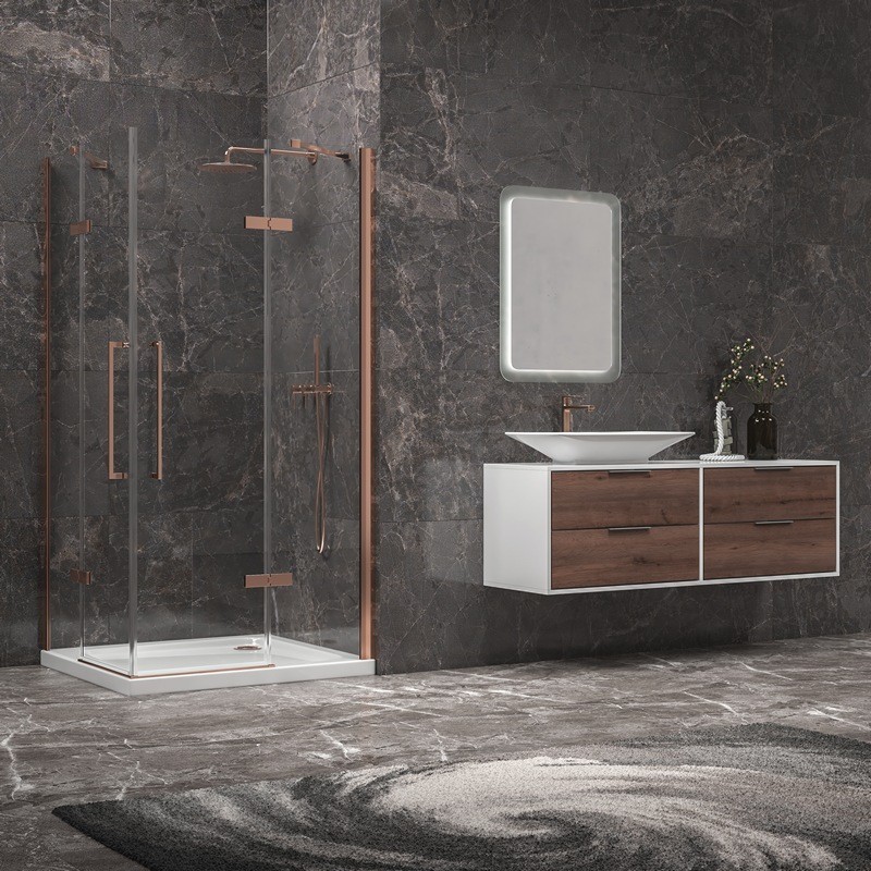 Box doccia 80x80 colore oro rosa battente | KT1000GR kamalu - 8