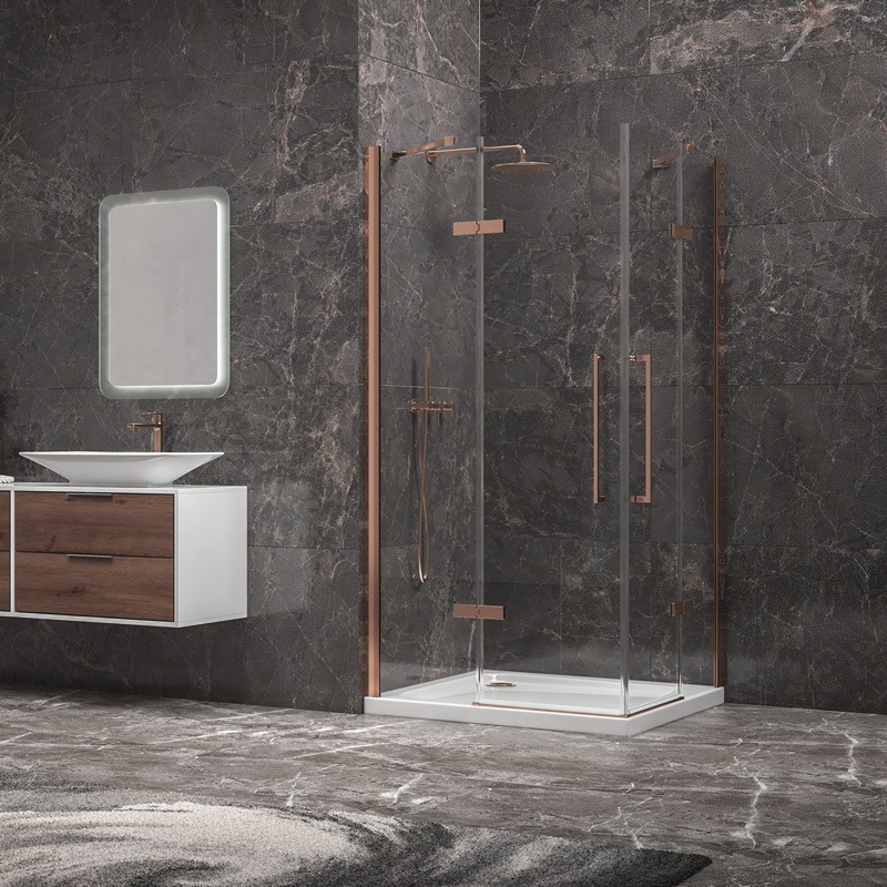 Box doccia 80x80 colore oro rosa battente | KT1000GR kamalu - 1