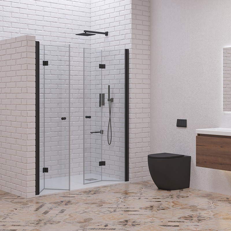 Porta doccia a doppio soffietto 140-143 cm colore nero | KAM-KS700DN kamalu - 1