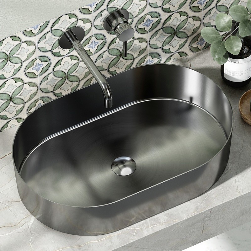 Lavabo da appoggio in acciaio inox gun metal con finitura spazzolata | KJ5500GM kamalu - 1