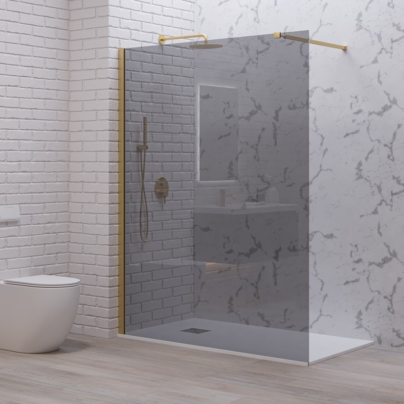 Doccia walk in 80 cm vetro fumè e profilo oro spazzolato | KW-100GF kamalu - 2