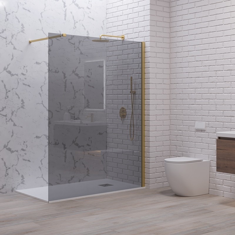 Doccia walk in 80 cm vetro fumè e profilo oro spazzolato | KW-100GF kamalu - 1