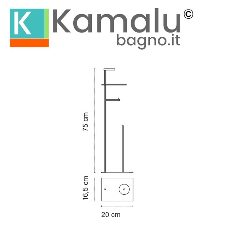 Base con portascopino e portarotolo in acciaio inox lucido | KAM710S kamalu - 2