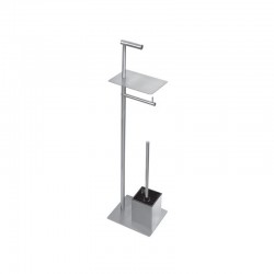 Base con portascopino quadrato e portarotolo in acciaio inox lucido | KAM810CC kamalu - 1