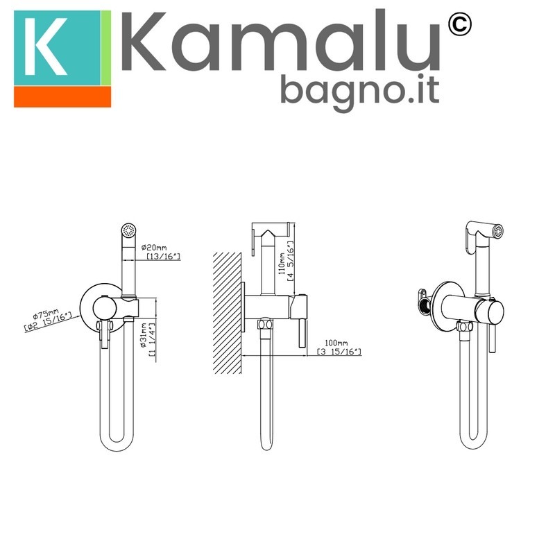 Miscelatore bidet da incasso con doccetta finitura oro rosa | KAM-ARTE ORO ROSA kamalu - 2