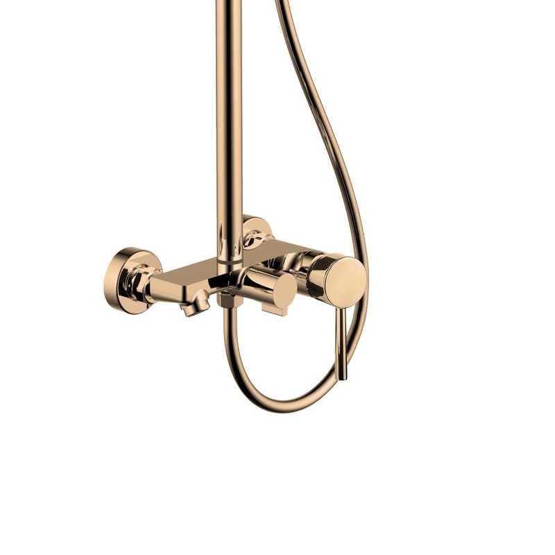 Colonna doccia fissa in acciaio inox con soffione, doccetta con flessibile e getto vasca finitura oro rosa| KAM-ARTE ORO ROSA ka