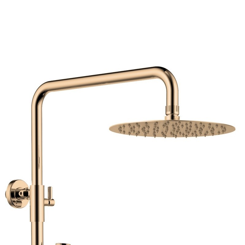 Colonna doccia fissa in acciaio inox con soffione, doccetta con flessibile e getto vasca finitura oro rosa| KAM-ARTE ORO ROSA ka