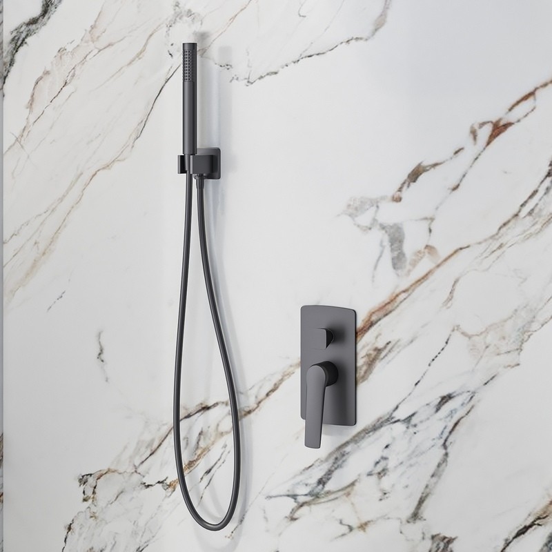 Set doccia a parete finitura gun metal soffione, doccetta, miscelatore con deviatore | KAM-L GUN METAL kamalu - 2