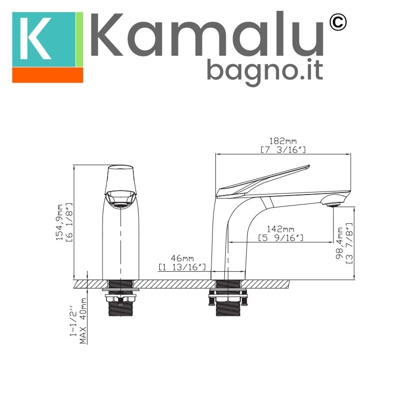 Miscelatore lavabo a canna lunga in ottone con finitura gun metal | KAM-L GUN METAL kamalu - 2