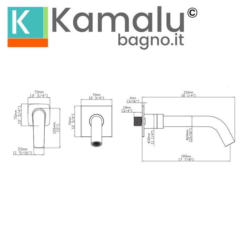 Miscelatore lavabo da incasso in ottone con finitura gun metal | KAM-L GUN METAL kamalu - 2