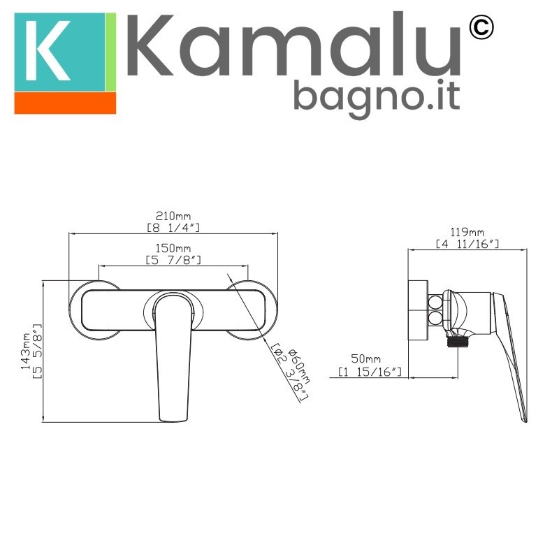 Miscelatore doccia installazione a muro in ottone finitura gun metal | KAM-L GUN METAL kamalu - 2