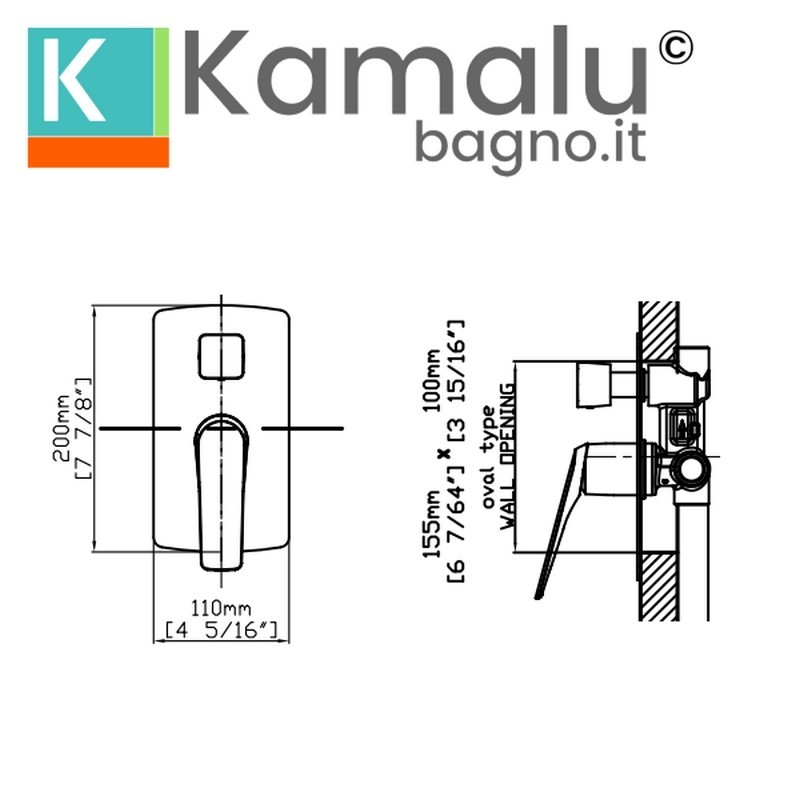 Miscelatore doccia incasso con deviatore in ottone finitura gun metal | KAM-L GUN METAL kamalu - 2