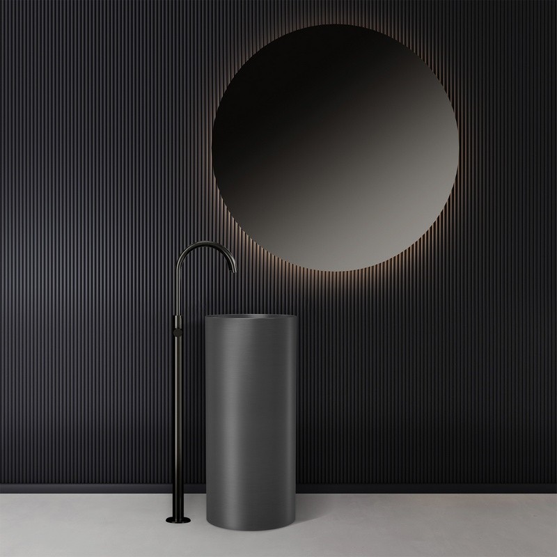 Lavabo da terra freestanding con drenaggio a pavimento finitura gun metal | kamalu - 1
