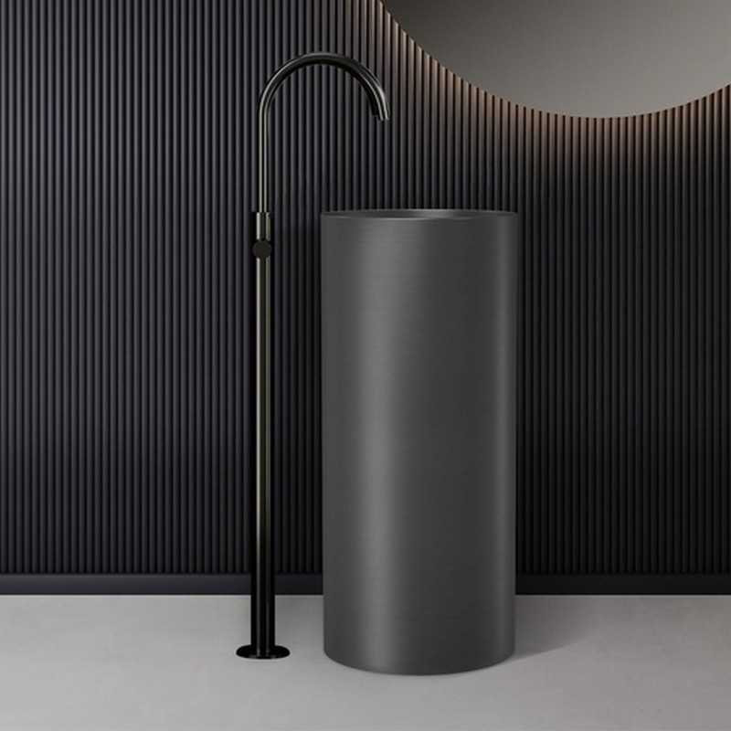 Lavabo da terra freestanding con drenaggio a pavimento finitura gun metal | kamalu - 2