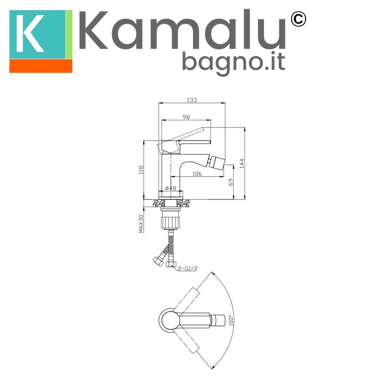 Rubinetto bidet in ottone con finitura cromata | KAM-T1000 kamalu - 2