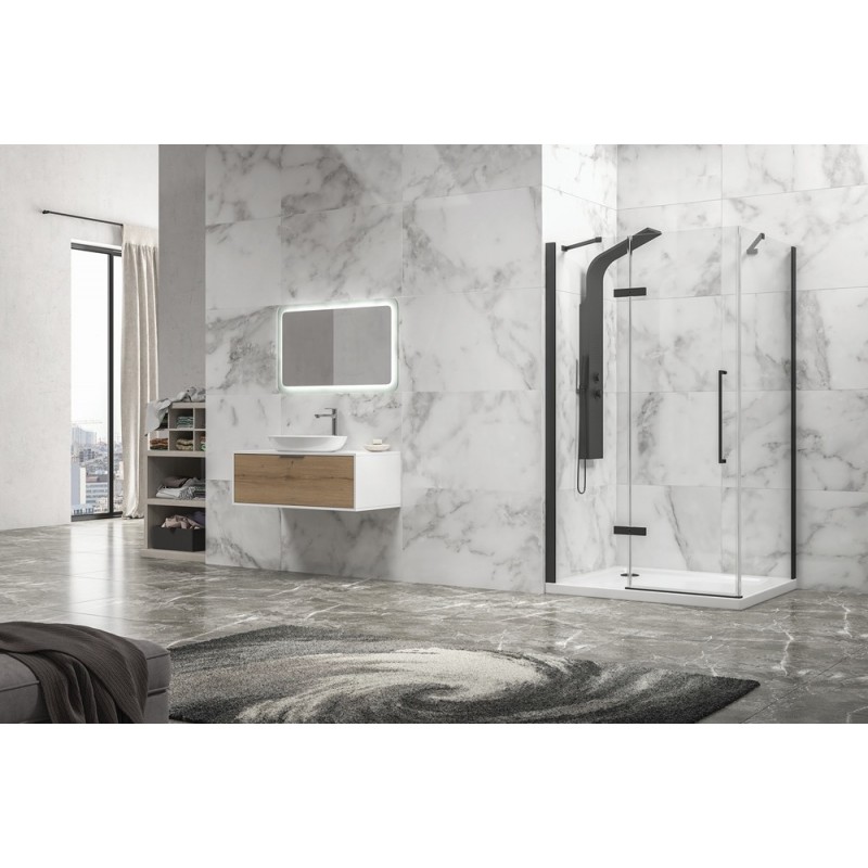 Box doccia 80x80 telaio nero porta battente laterale fisso 80cm | KT5000N kamalu - 8