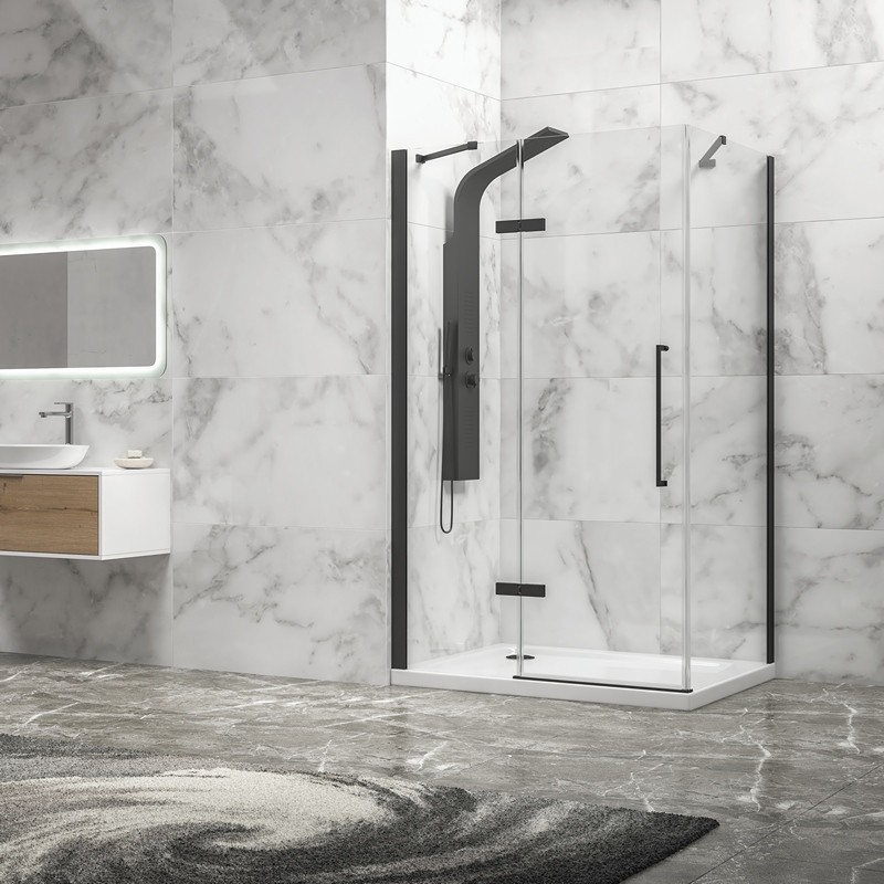 Box doccia 80x80 telaio nero porta battente laterale fisso 80cm | KT5000N kamalu - 2