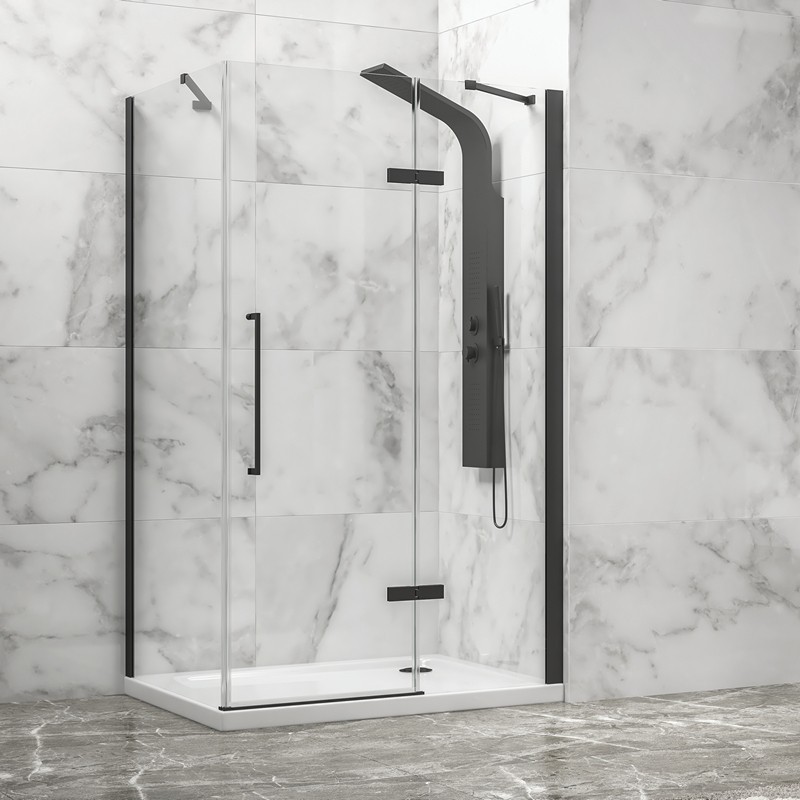 Box doccia 80x80 telaio nero porta battente laterale fisso 80cm | KT5000N kamalu - 1