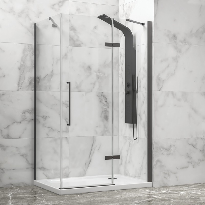 Box doccia 80x80 telaio gun metal porta battente laterale fisso 80cm | KT5000GM kamalu - 1