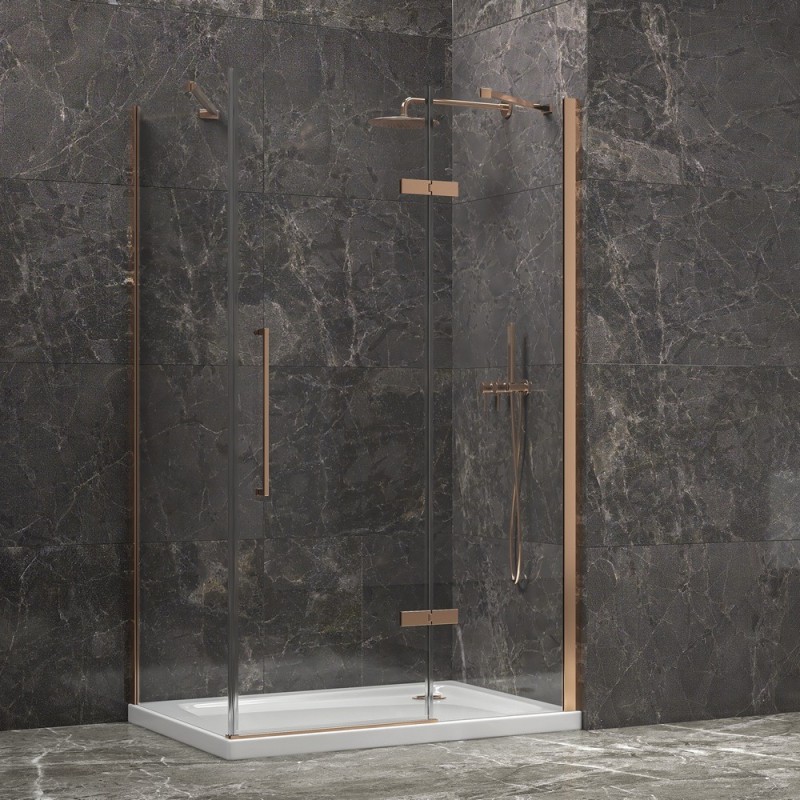 Box doccia 80x80 telaio colore rame porta battente laterale fisso 80cm | KT5000RG kamalu - 2