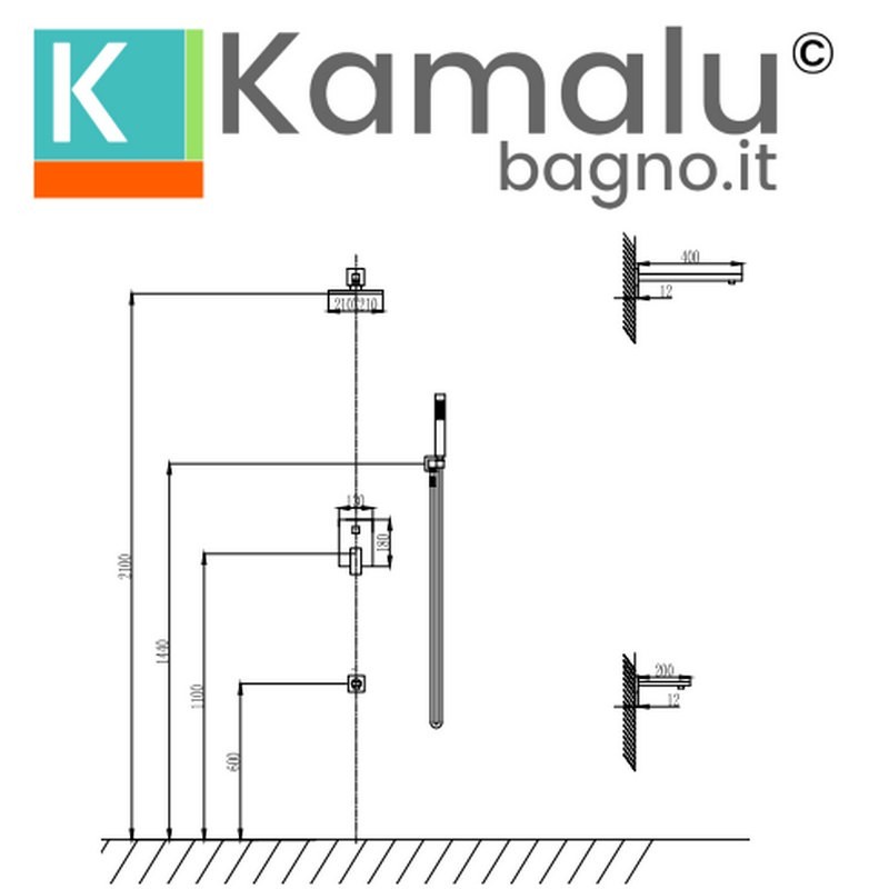 Set doccia a incasso con soffione, doccetta colore nero | KAM-DIANA NERO kamalu - 6