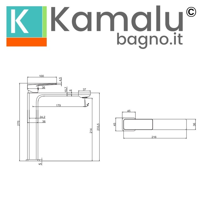 Miscelatore lavabo alto nero opaco linea squadrata | KAM-DIANA NERO kamalu - 3