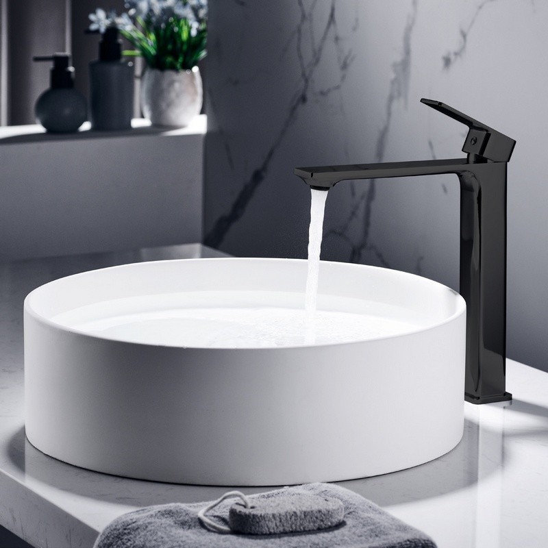 Miscelatore lavabo alto nero opaco linea squadrata | KAM-DIANA NERO kamalu - 2