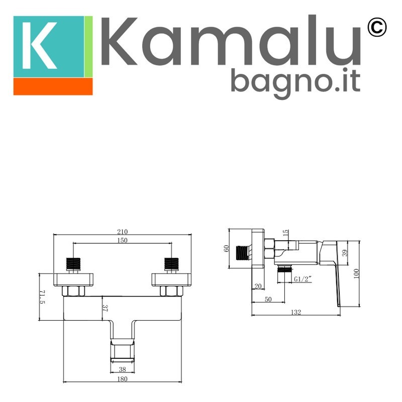 Miscelatore doccia a incasso linee squadrate in ottone finiura nera| KAM-DIANA NERO kamalu - 2