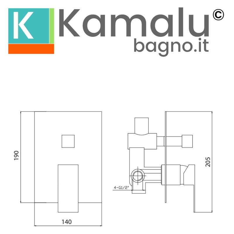 Miscelatore doccia a muro con deviatore a 2 vie finitura nera | KAM-DIANA NERO kamalu - 2